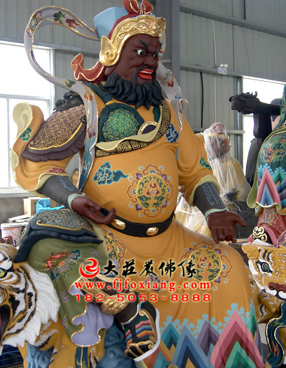 彩繪描金財神趙公明塑像